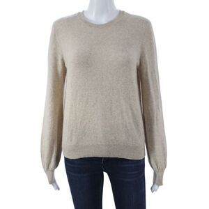 Filoro Women Pullover 100% Cashmere Crew Neck Long Sleeve Beige Size M